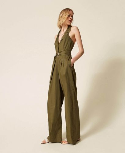 Long poplin jumpsuit