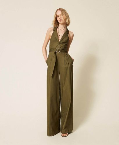Long poplin jumpsuit