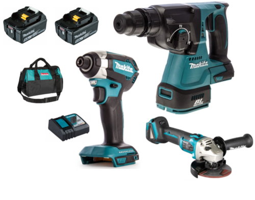 סט 3 כלים 18V נטען עם 2 סוללות 5A ומטען MAKITA DLX3189TX1 מקיטה