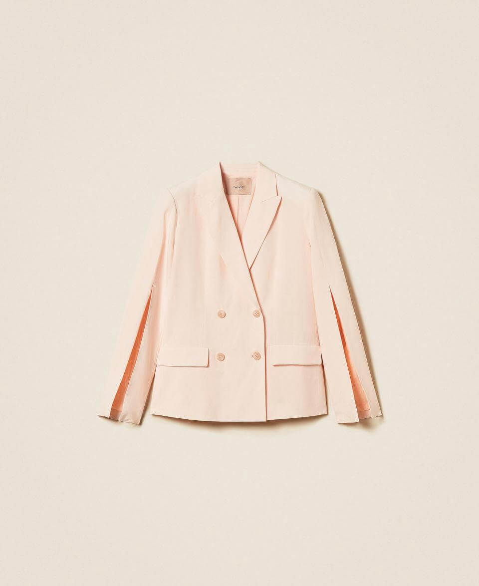 Linen blend double-breasted jacket
