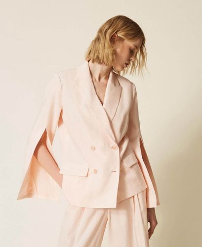 Linen blend double-breasted jacket