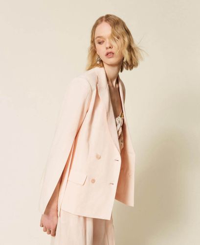 Linen blend double-breasted jacket