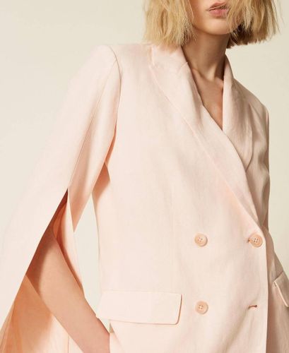 Linen blend double-breasted jacket