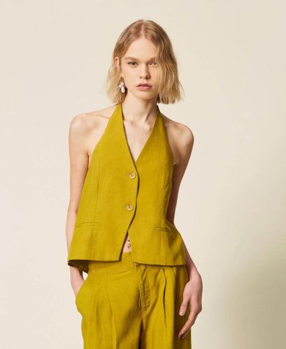 Linen blend halter waistcoat