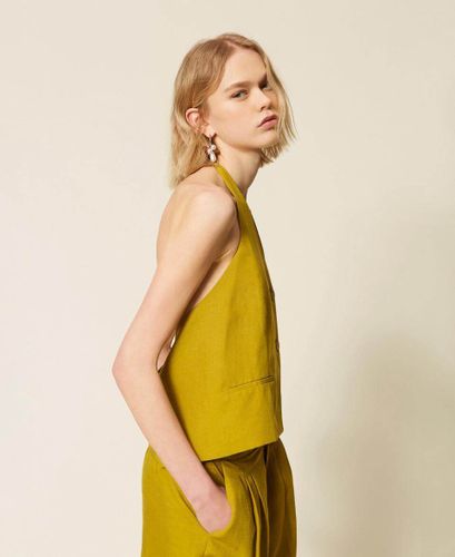 Linen blend halter waistcoat