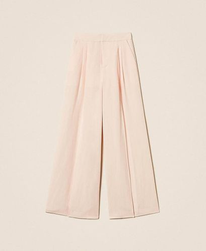 Linen blend wide leg trousers
