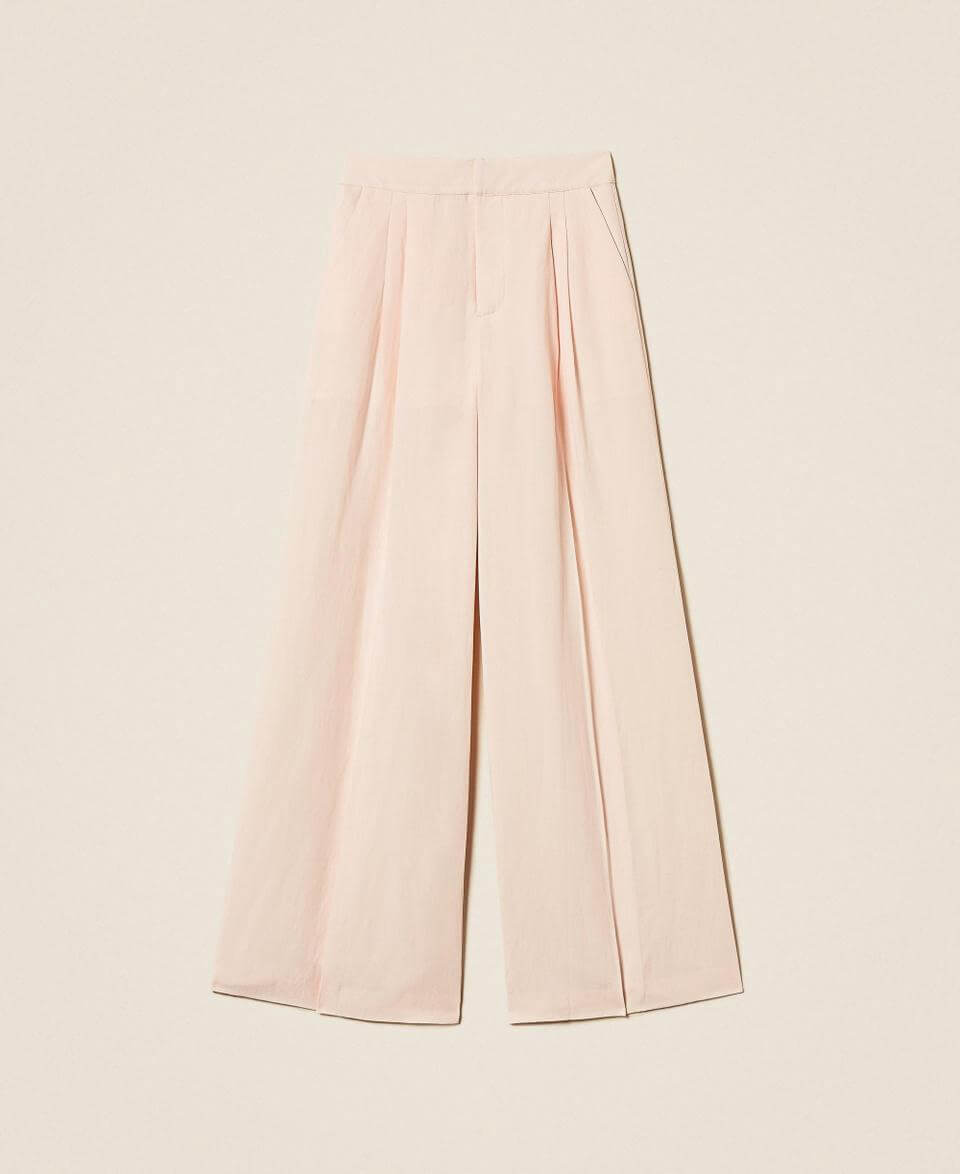 Linen blend wide leg trousers