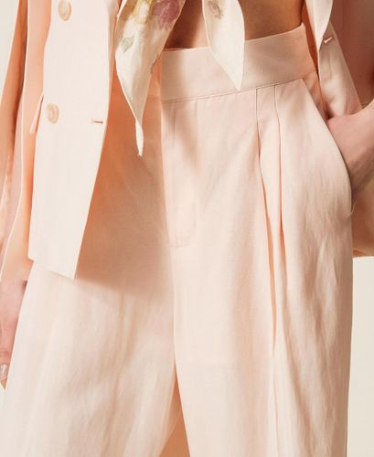 Linen blend wide leg trousers