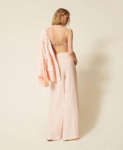 Linen blend wide leg trousers