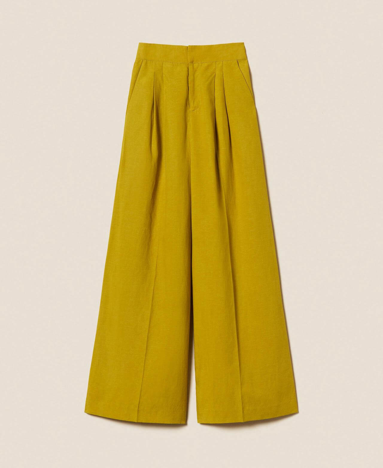 Linen blend wide leg trousers