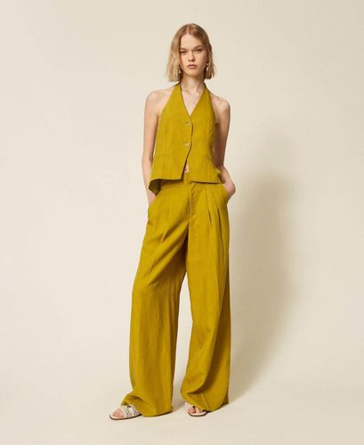 Linen blend wide leg trousers