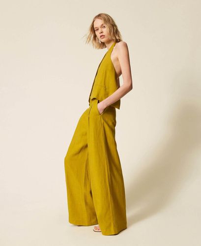 Linen blend wide leg trousers