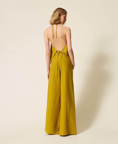 Linen blend wide leg trousers