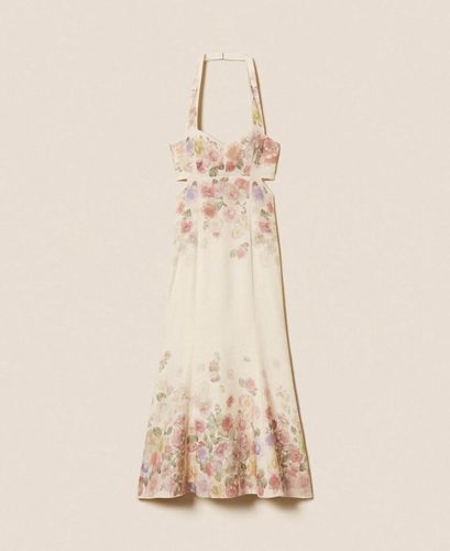 Linen floral midi dress