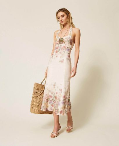 Linen floral midi dress