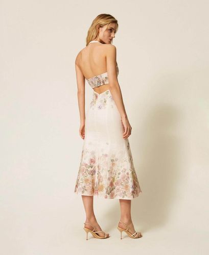 Linen floral midi dress