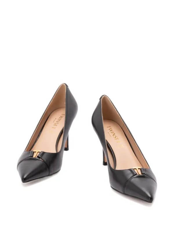Mid heel leather court shoes