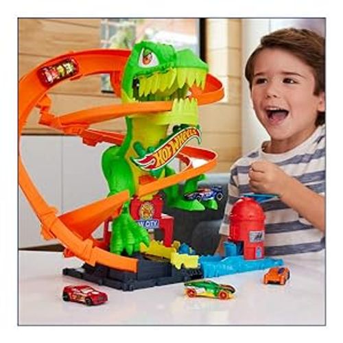 סט מסלול מכוניות קרב הדינוזאור City T-Rex Blaze Battle