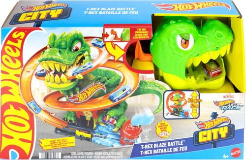 סט מסלול מכוניות קרב הדינוזאור City T-Rex Blaze Battle