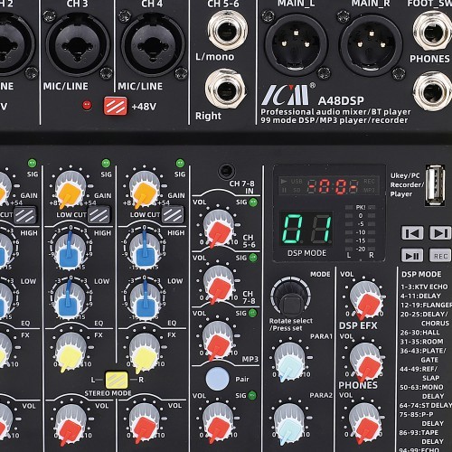 מיקסר 4 ערוצים מונו+ 2 סטיריאו עם אפקטים ICM MIX A48DSP