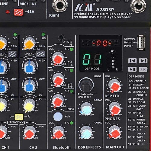מיקסר 6 ערוצים עם אפקטים ICM MIX A28DSP