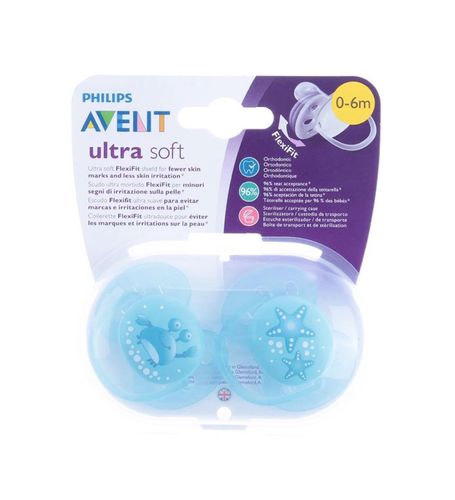 זוג מוצצי סיליקון לבנים 0-6 חודשים ULTRA SOFT  צבע כחול