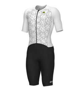 חליפת טריאתלון גברים ALE FOCUS TRIATHLON SS SUIT שחור-לבן אלסטית טכנית אוורירית ומנדפת מאוד