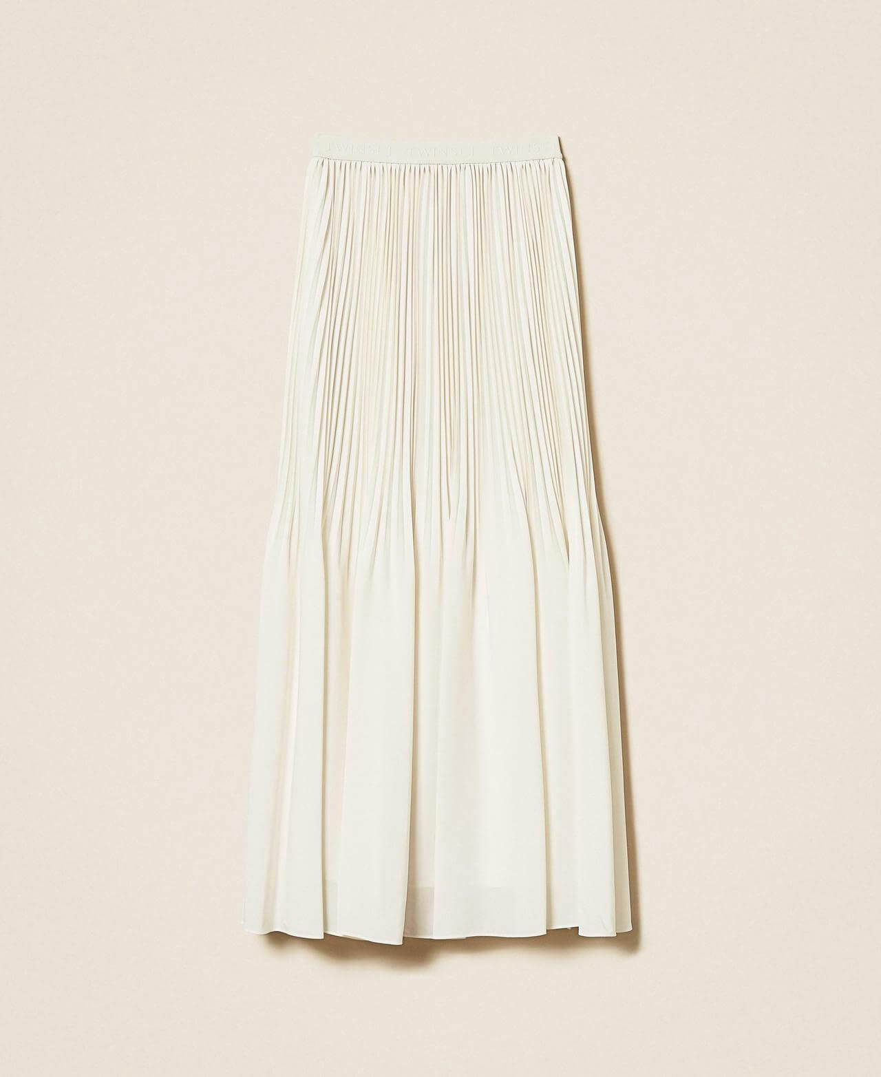 Pleated crêpe de Chine long skirt