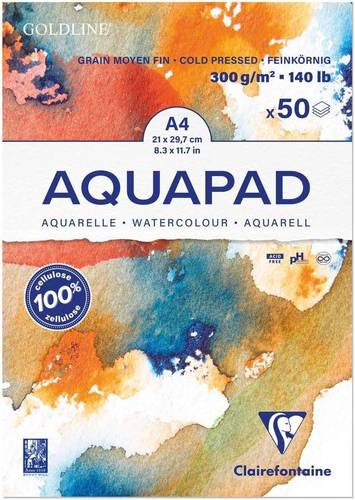 בלוק ציור גולדליין 300 גר 50 דף אקוורל AQUAPAD A4