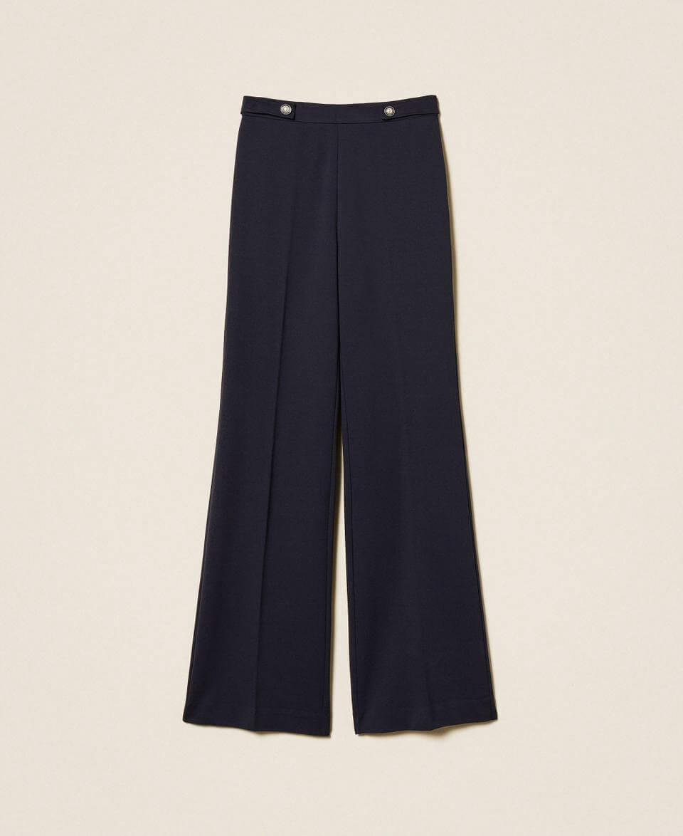 Wide leg trousers with pearl buttons