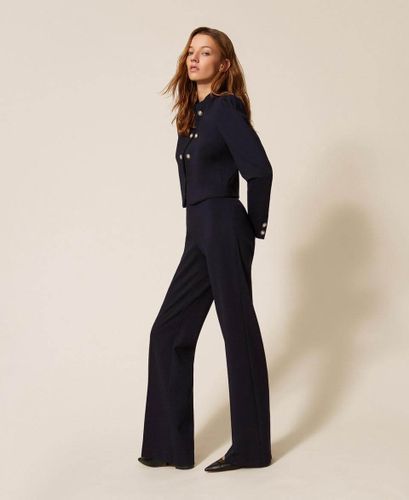 Wide leg trousers with pearl buttons