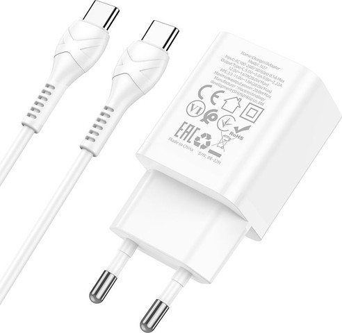מטען קיר מהיר 20W כניסת USB-Type C וכבל Type-C ל-Type-C מבית HOCO N27