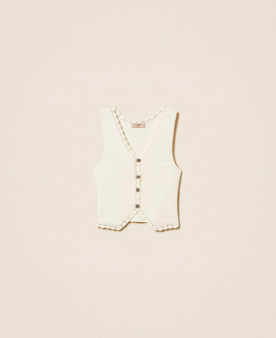 Knit waistcoat with crochet detail