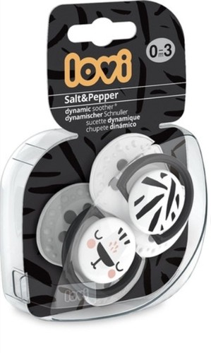 זוג מוצצי סיליקון 0-3 חודשים Lovi Salt & Pepper 