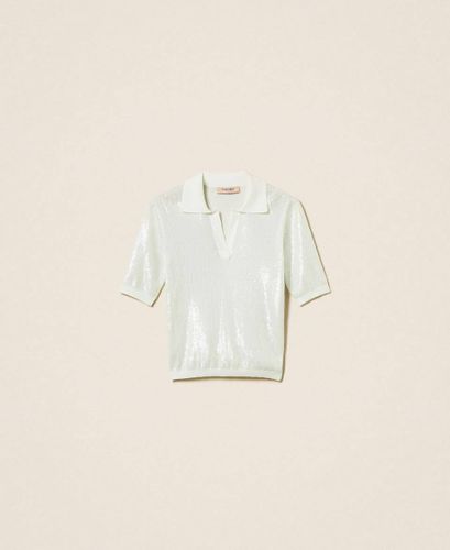 Polo shirt top with sequins