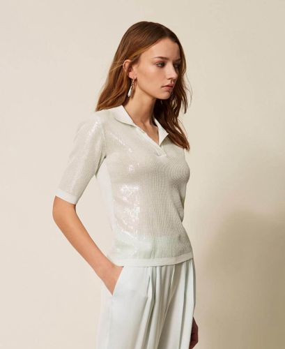 Polo shirt top with sequins
