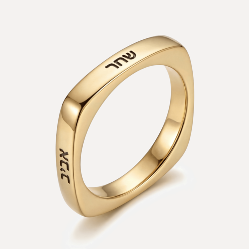 טבעת חריטה מרובעת בציפוי זהב