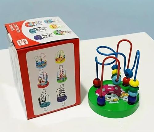 מבוך חרוזי עץ מצוירים לילדים | צעצוע פעילות