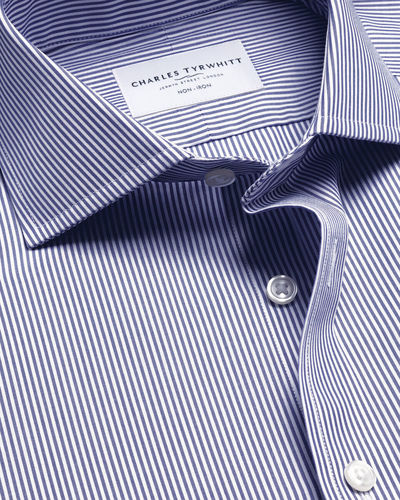 חולצה פסים כחול לבן צווארון חתוך גזרת סלים - Bengal stripe Slim Fit