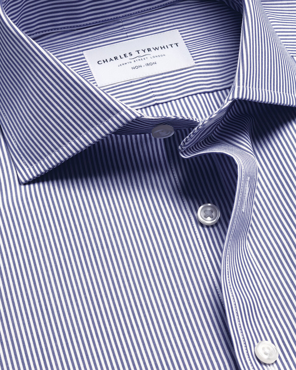 חולצה פסים כחול לבן צווארון חתוך גזרת סלים - Bengal stripe Slim Fit