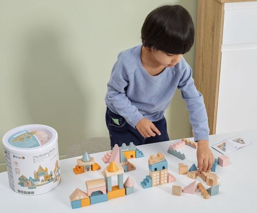 דלי עם 50 לבני עץ צבעוניות - העיר שלי מסדרת דב הקוטב PolarB