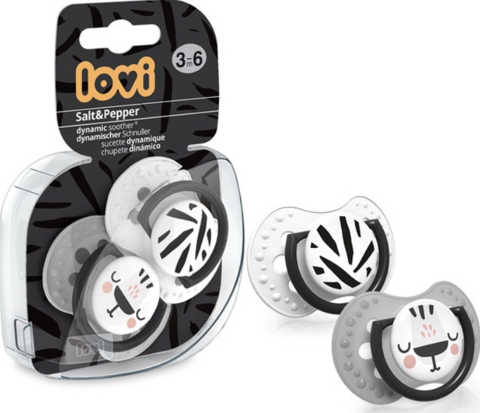 זוג מוצצי סיליקון מהדורת SALT & PEPPER ‏3-6 חודשים Lovi