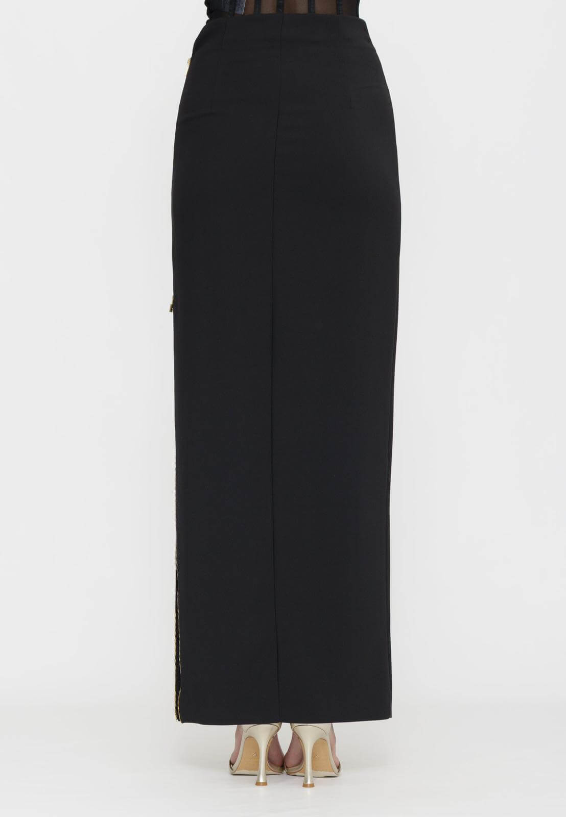 Skirt in lightweight crêpe fabric with jewel zip - BLACK