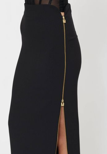 Skirt in lightweight crêpe fabric with jewel zip - BLACK