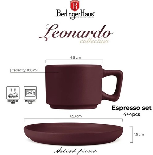 סט כוסות אספרסו וצלוחיות 8 חלקים Berlinger Haus BH10017 Stoneware