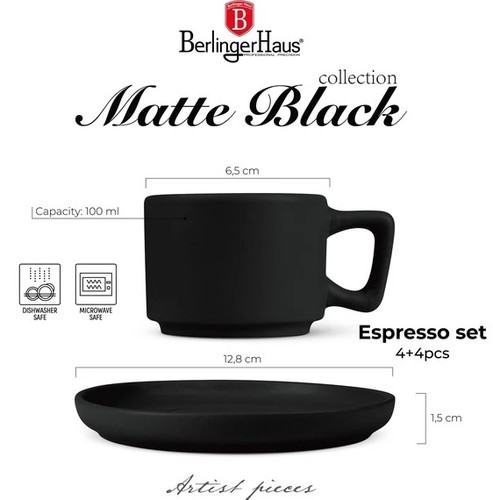 סט כוסות אספרסו וצלוחיות 8 חלקים Berlinger Haus BH10019A Stoneware