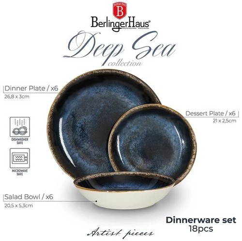 סט כלי אוכל פורצלן 18 חלקים Berlinger Haus Deep Sea BH10301