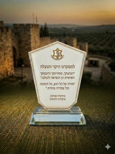 מגן הוקרה זכוכית  עם כיתוב אישי