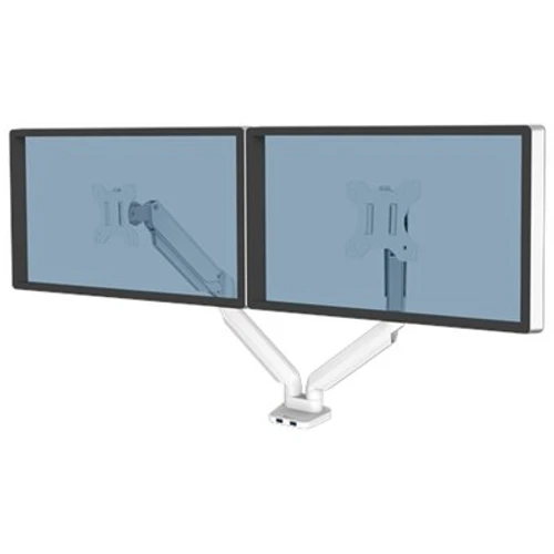 זרוע מתכווננת ל-2 מסכי מחשב Fellows Platinum 8056301 + זוג חיבורי USB מובנים