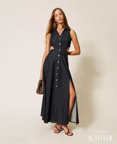 Long denim dress with cut-out